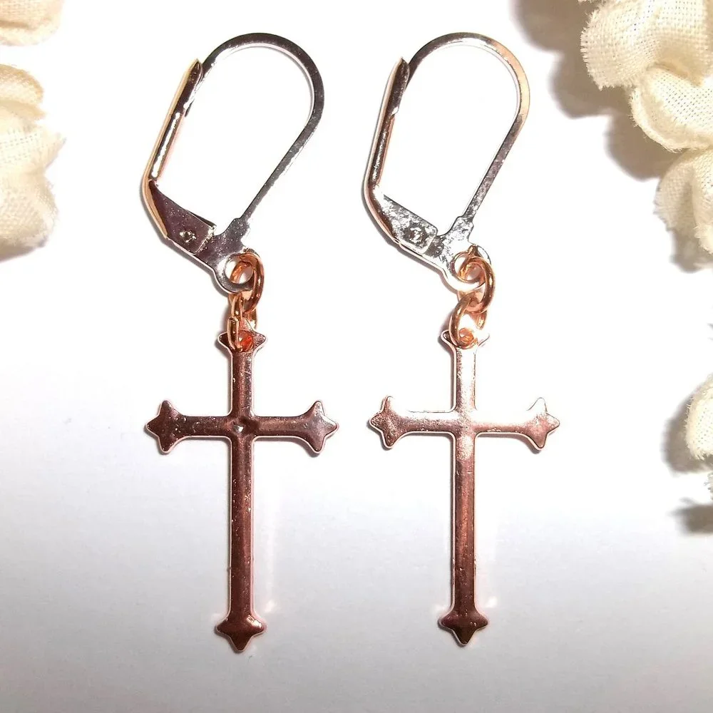 Cross Earring, Rose Gold Cross Earring, Earring, Rose Gold Jewelry NWT Set A767